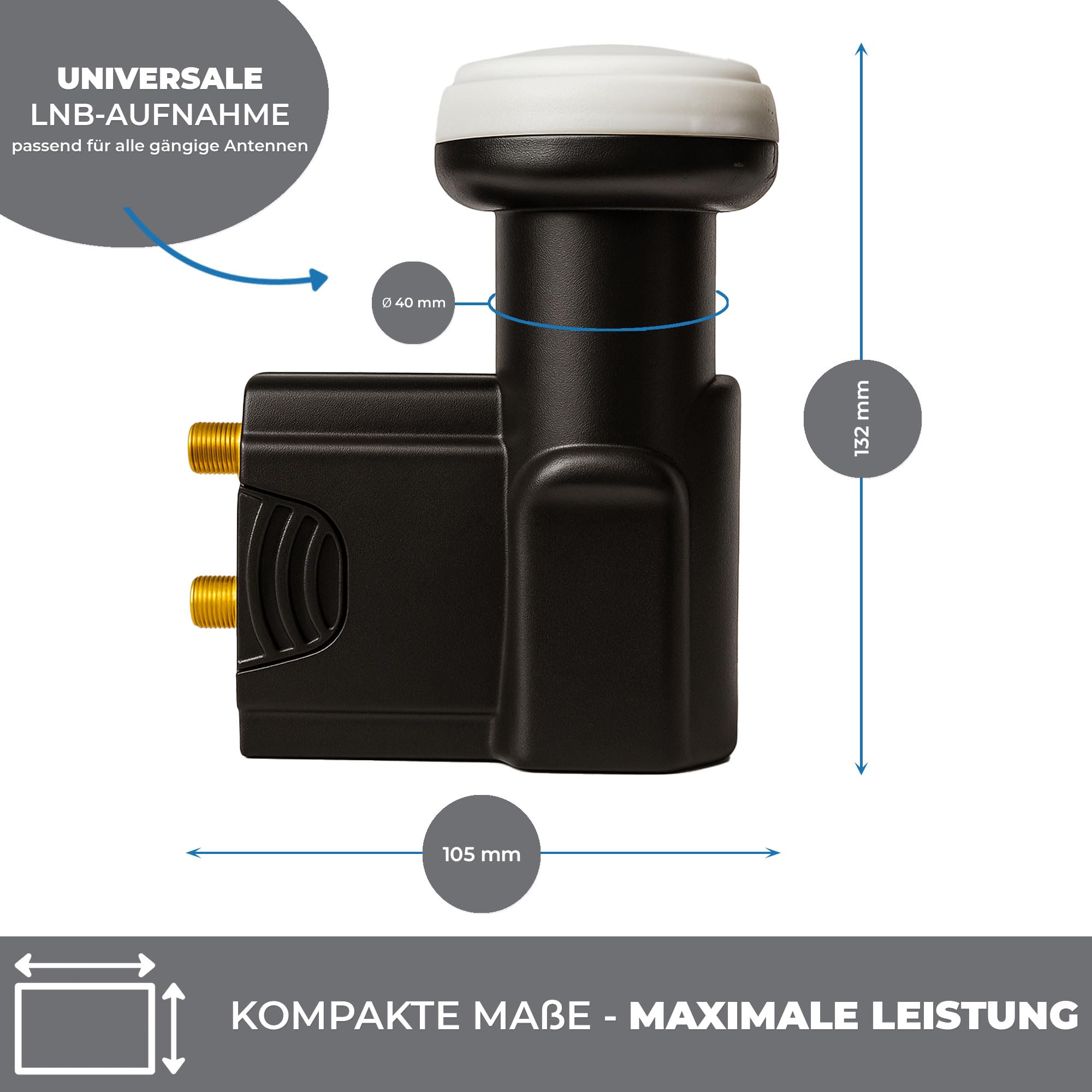 PremiumX Deluxe Twin LNB - Convertidor de señal para 2 usuarios con recepción satelital Digital en HD, UHD y 4K. Soporta DVB-S2 y oscilador de Referencia PLL para el máximo Rendimiento