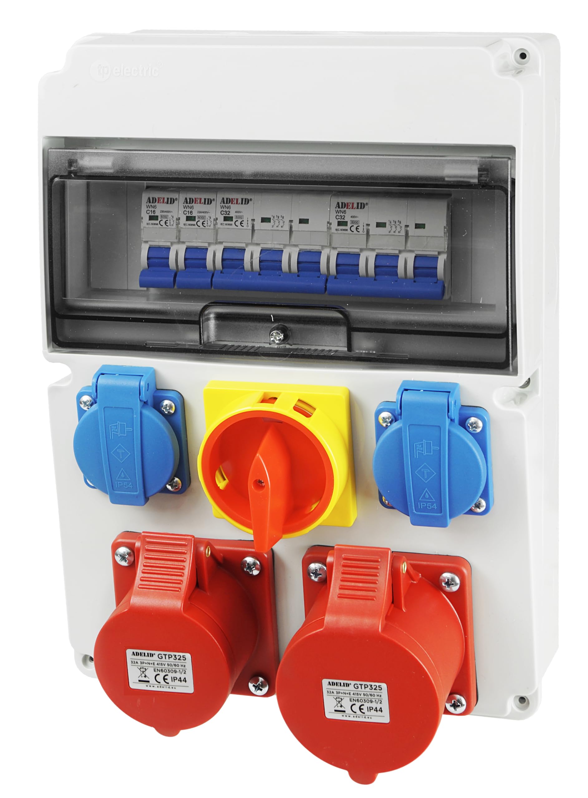 Baustromverteiler Wandverteiler CEE 2x 32A 400V 2x 230V Schuko Steckdose mit LS-Schalter Hauptschalter Komplett Verdrahtet