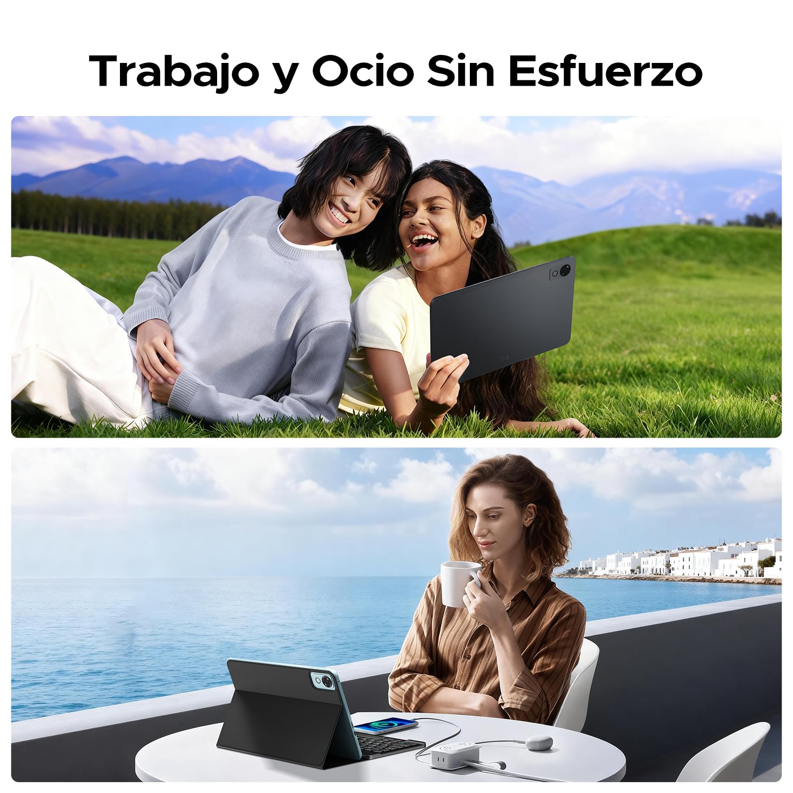 P12 Tablet Android 16, Tablet 12 pulgadas, 48GB RAM+128GB ROM/2 TB TF, IPS 2,4K, Pantalla 120 Hz, 10000mAh/18W, WiFi 5G, T7280 Octa-core, 8MP+13MP, Gemini AI, Tableta con Teclado, Face ID, GPS, Negro