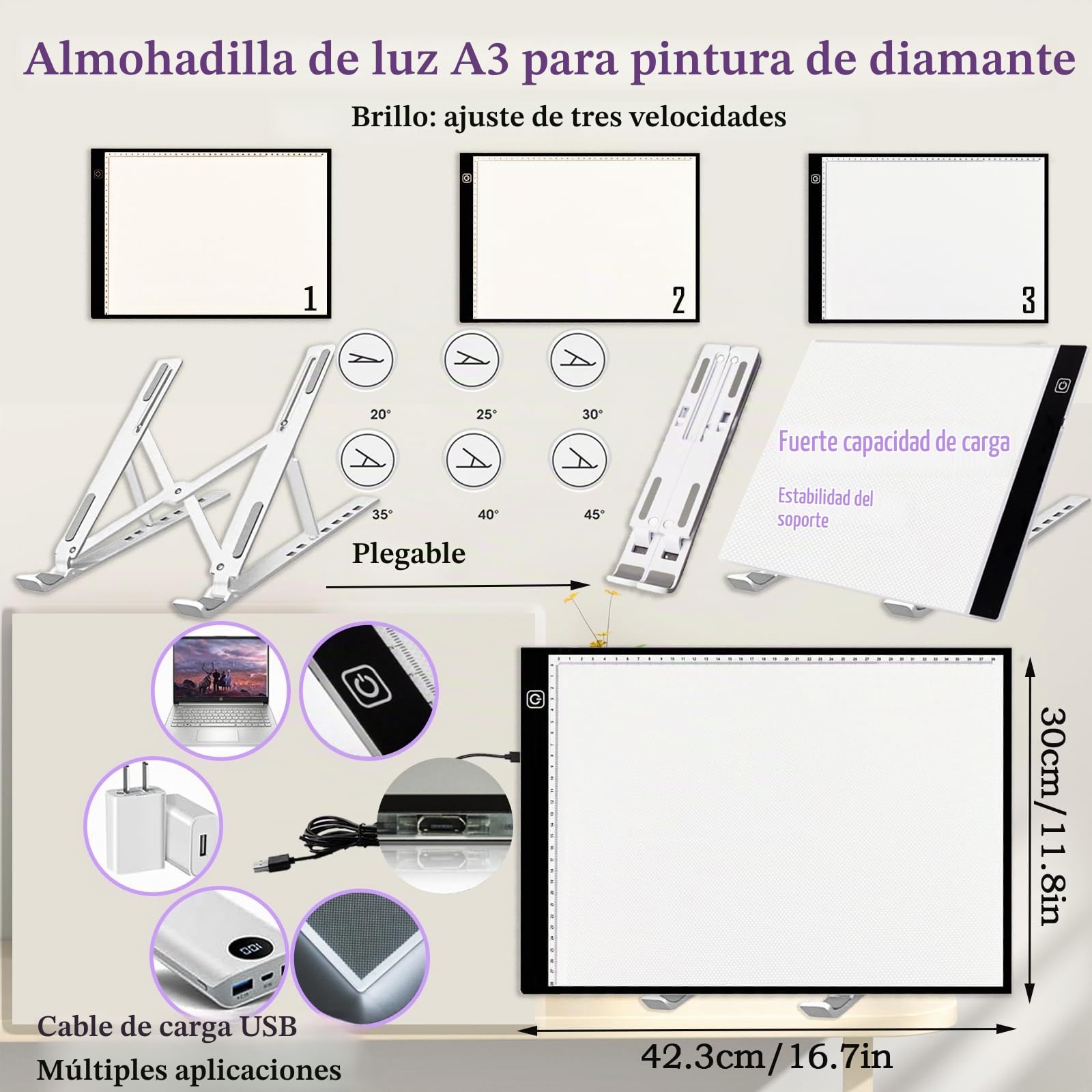 247Pcs DIY Diamante de Pintura Herramientas Kit con Mesa de Luz para Calcar A3, Sellador de Arte de Diamantes, Corrección de Diamantes, Artesanal de Bricolaje