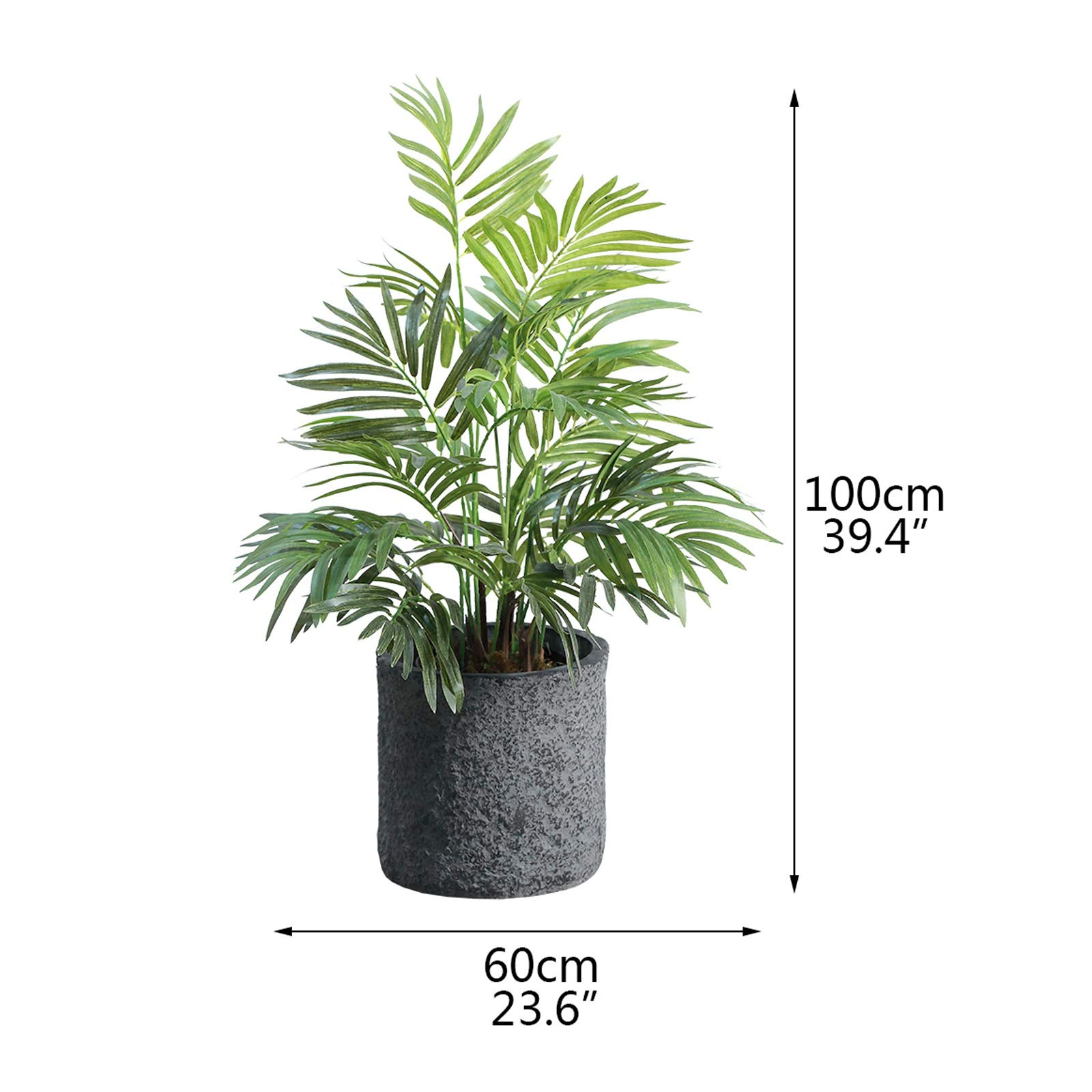 Piante finte 39,4" Pianta artificiale di palma con vasi di fiori grigi Decorazione Regalo perfetto per l'inaugurazione della casa Design ultra-reale, Piante artificiali verdi per la decorazione domest