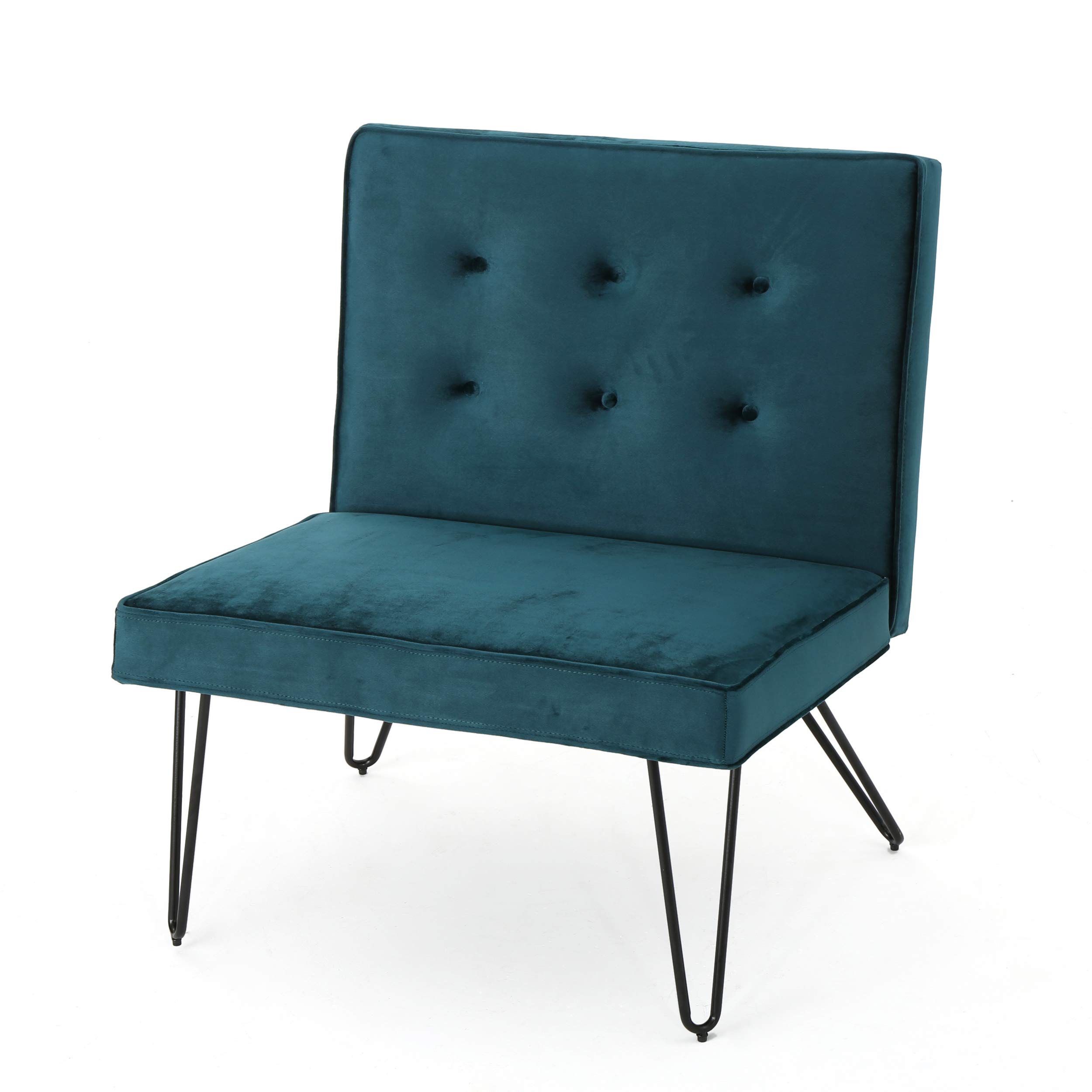 Christopher Knight Home 300808 DuSoleil Velvet Mid Century Modern Armless Hair Pin Leg Chair (Teal)