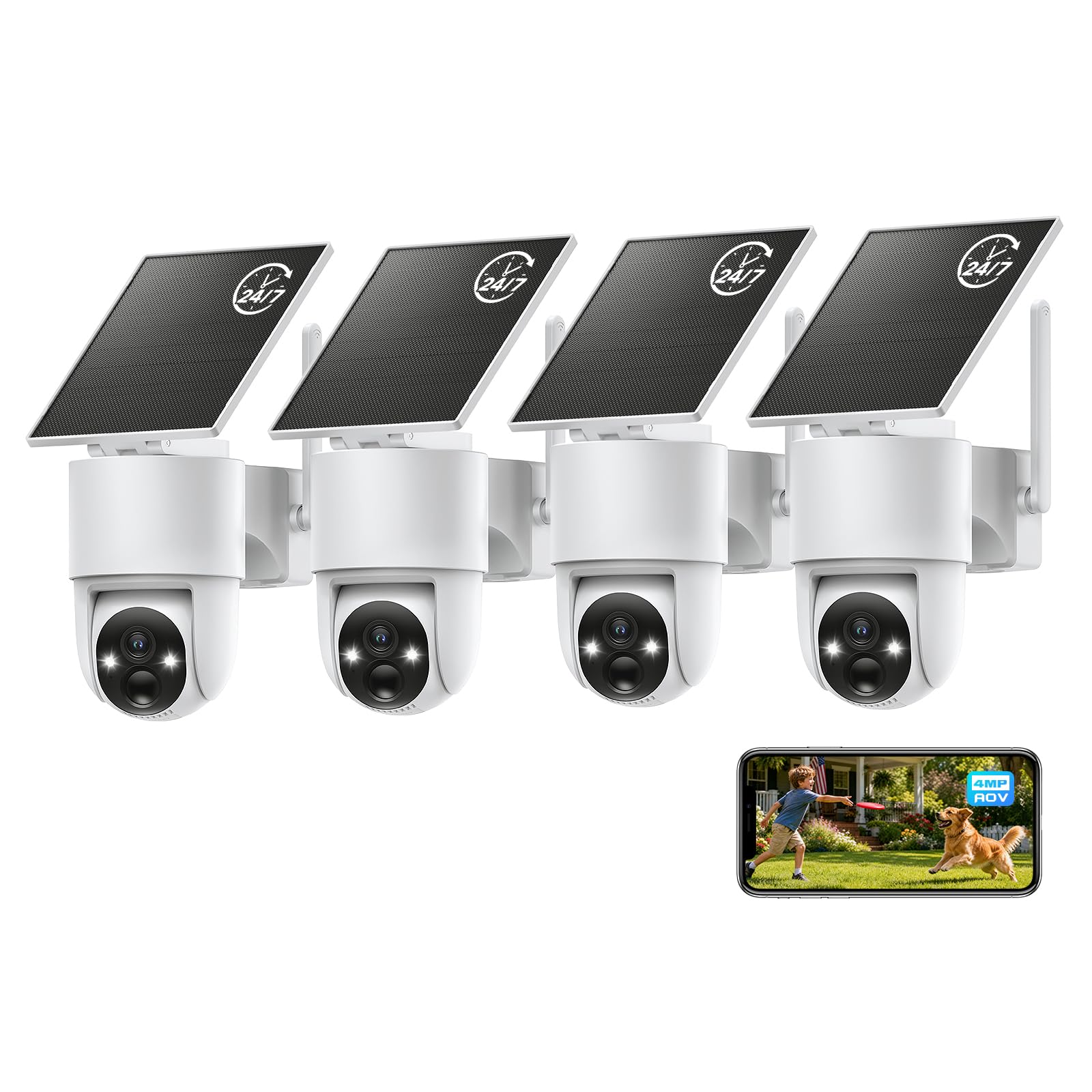 Tical Solar Security Cameras Wireless Outdoor, 4MP Outdoor Camera Wireless, Solar Powered, Color Night Vision, PIR Motion Sensor, 360° View, 2-Way Audio, 2.4GHz WiFi, Home Surveillance, White, 4 Pack-image-32