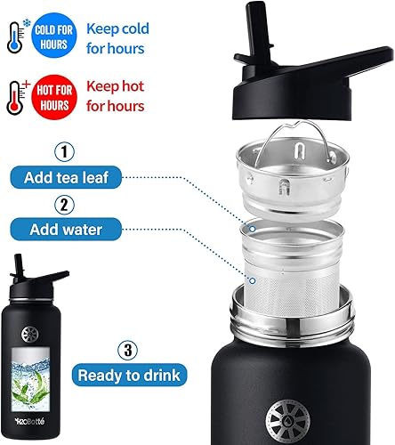 Miniatura 5 de H2OBotté - Botellas de agua de acero inoxidable botella de agua aislada con pajilla botella de agua de viaje a prueba de fugas 24 horas frías 12