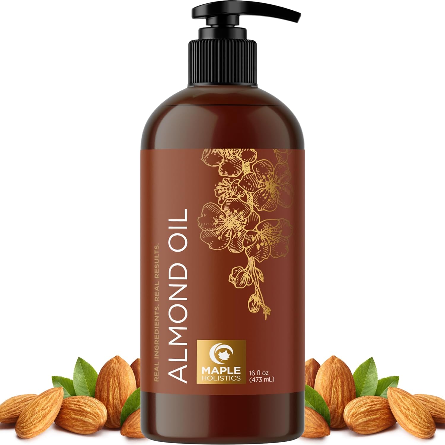 Cold Pressed Sweet Almond Oil – Pure Sweet Almond Oil for Skin Care and Moisturizing Body Oil for Men and Women – Carrier Oil for Essential Oils Mixing for Hair Skin and Nails DIY Beauty Products 16oz