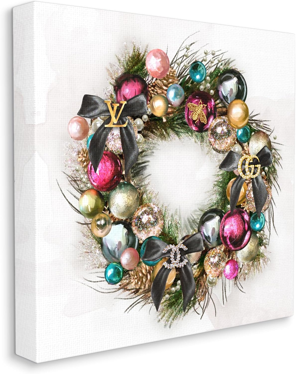 Glamorous Holiday Wreath Canvas Wall Art, 17 x 17