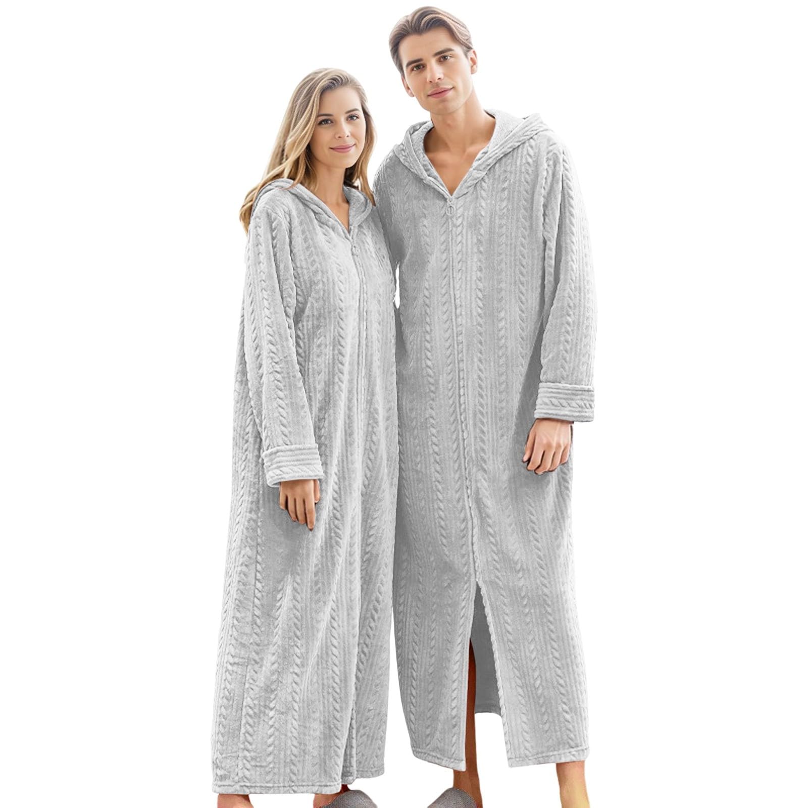 Chnnamzu Bademantel Flauschig für Herren Und Damen - Bademantel Damen Frottee Mit Kapuze - Bademantel Damen Lang - Hausmantel Damen ReißVerschluss - Morgenmantel Damen Lang Warm