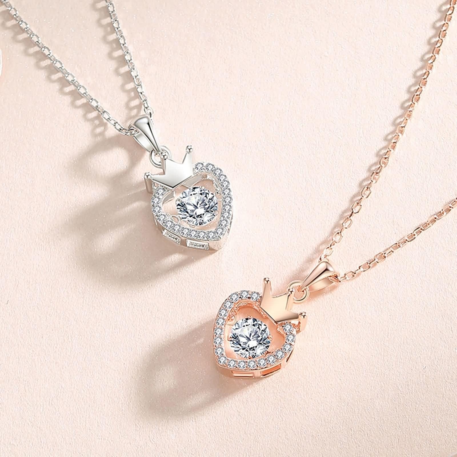 Collares de moissanita de oro blanco de 9K/14K/18K con corona y halo de corazón hueco para mujer, collares con colgante para mujer