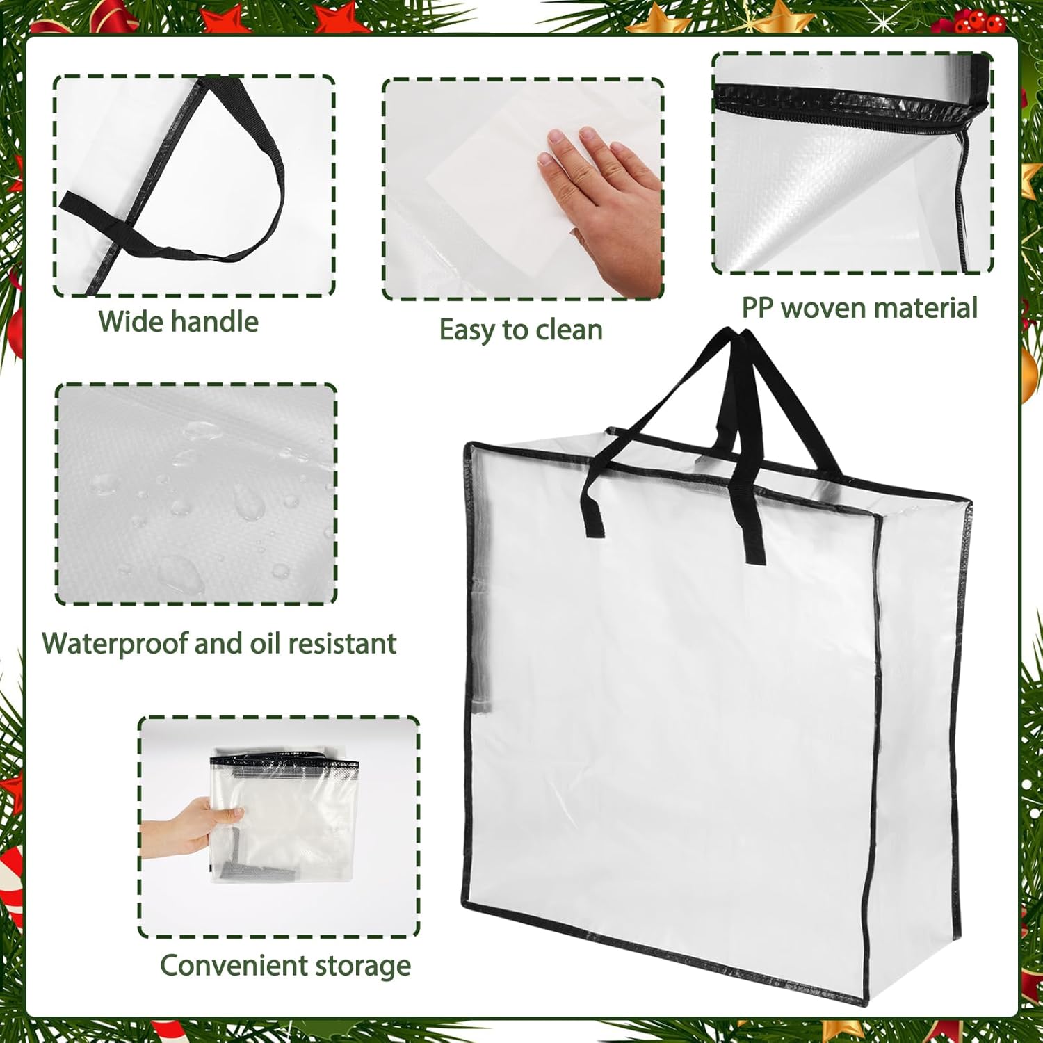 8 Pack Clear Christmas Wreath Storage Container, 26" Large Plastic Garland Container, Large Square Gift Bag Storage Organizer, Garland Decor Organizer