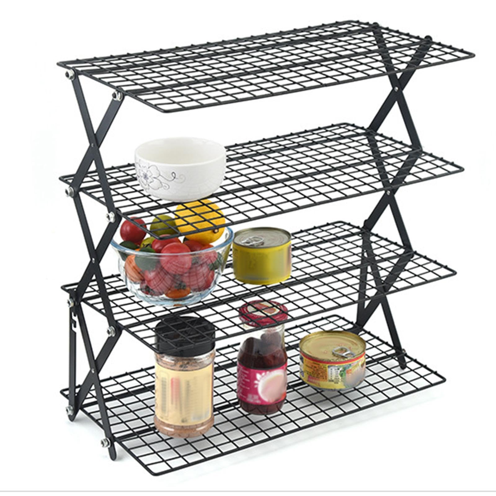 predolo Rejillas de enfriamiento, Rejilla de Alambre para Hornear, Rejilla de Alambre Plegable, Almacenamiento para Barbacoa para Acampar, 4 Niveles