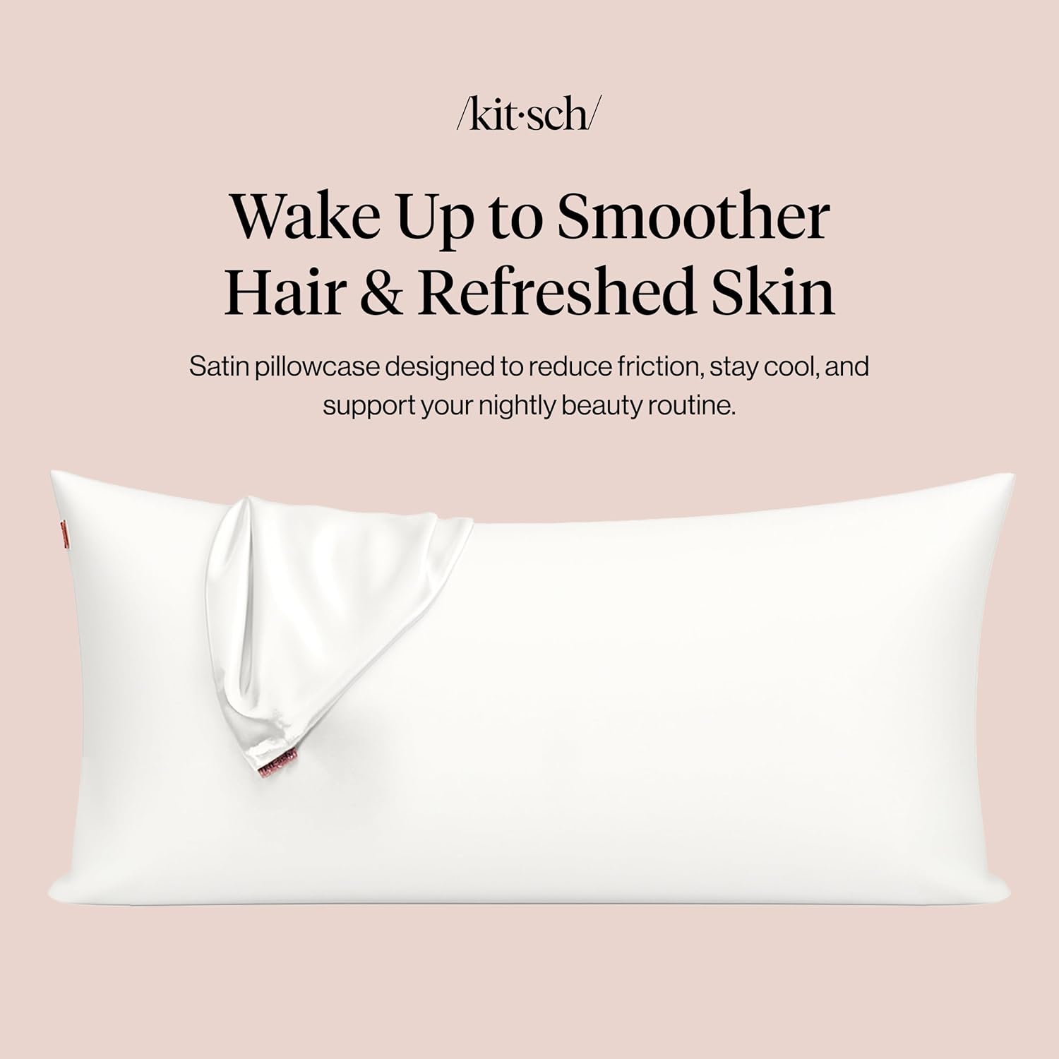 Kitsch Satin Pillowcase with Zipper for Hair & Skin - Softer Than Silk Pillow Cases, Smooth Cooling Satin Pillow Case, Wrinkle-Free, Machine Washable - King Size Satin Pillow Case (19x36), Ivory 2pcs