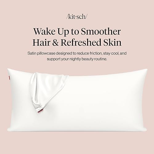 Vista 196 de Kitsch Funda de almohada de satén con cremallera para cabello y piel, tamaño Queen, más suave que la seda, paquete de 2 fundas de almohada 02.
