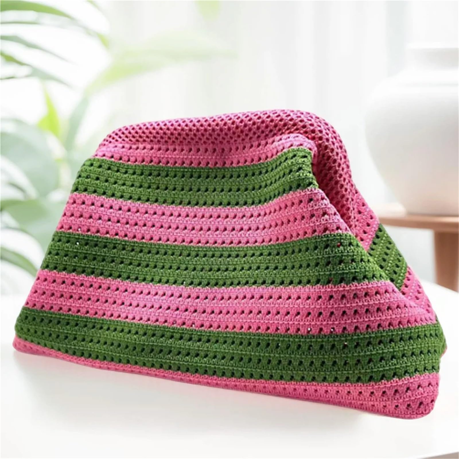 Borsa a tracolla da donna a righe colorate lavorate a maglia sera all'uncinetto cava spiaggia estiva for gnocchi intrecciata a mano Per Donna(Green)