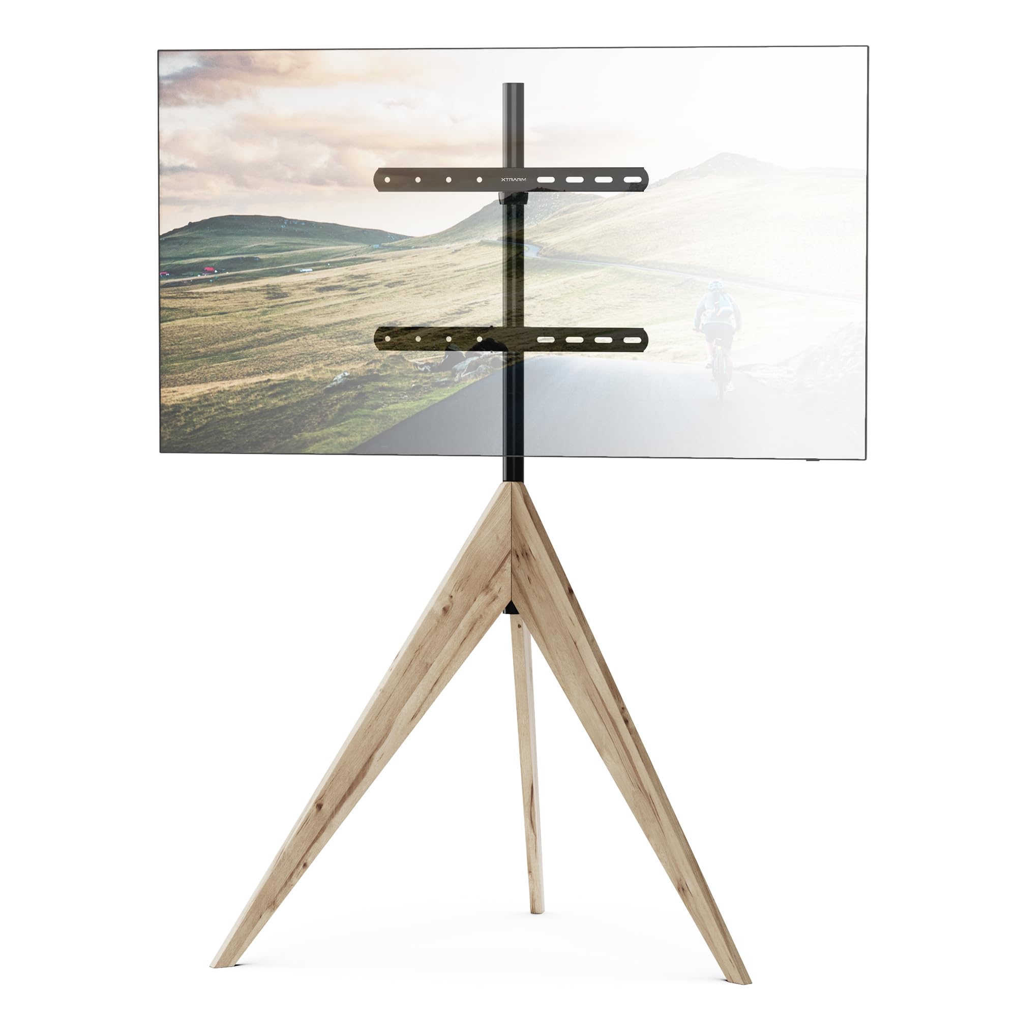Argo Tripod TV Ständer, Höhe bis 140 cm, Drehbar 360 Grad, für TV ca. 26-65 Zoll, bis 40 kg, max. VESA 400x400mm, TV-Standfuss gealterte Eiche