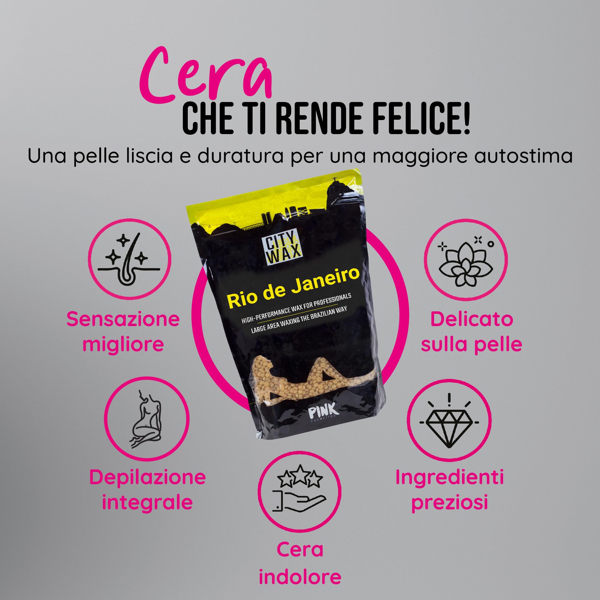 RIO CITY WAX – Perle depilatorie brasiliane 1 kg, hard wax senza strisce, formula professionale a bassa temperatura