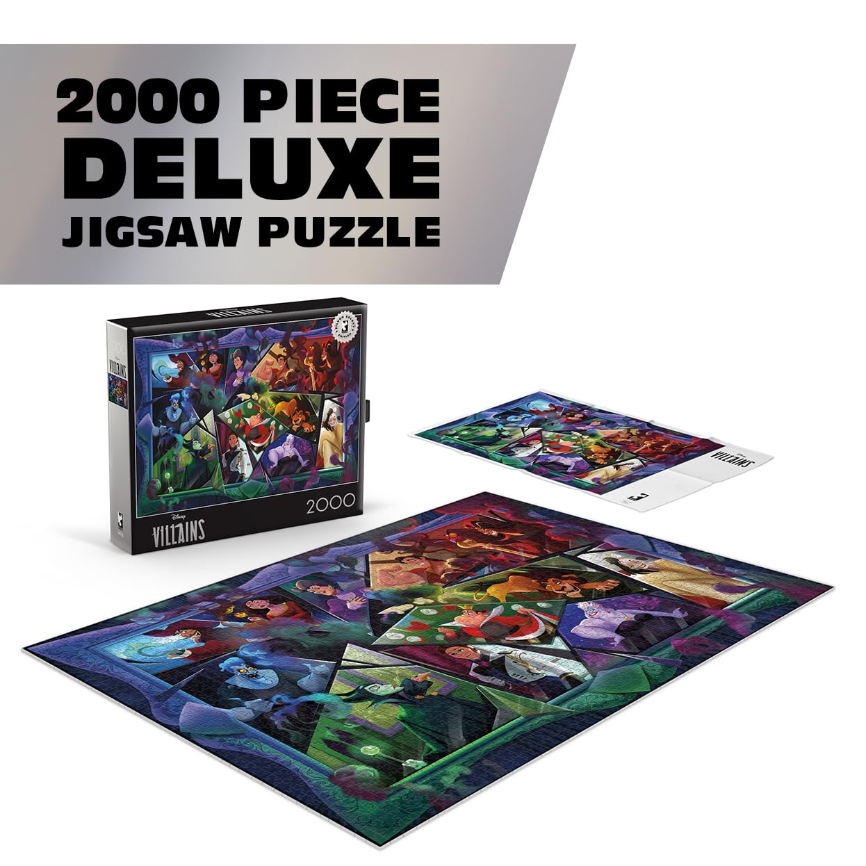 Condition photo showing As Is for Ceaco – 2000 Piece Disney Silver Select Villains Jigsaw Puzzle – Relaxing and Fun Activity for Adults, Pieces