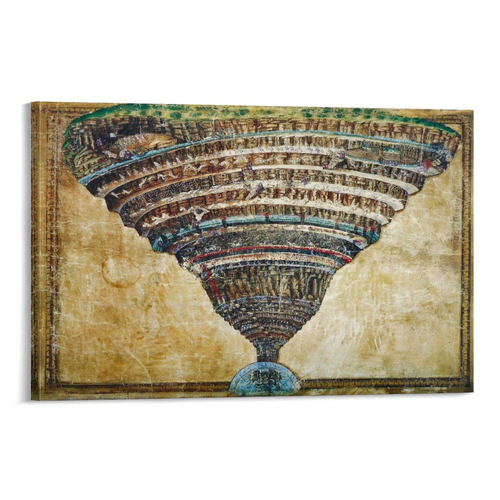 LUBOYANG Sandro Botticelli The Map of Hell, Dante The Divine Comedy (1485) Art Poster; Canvas Print Poster Wall Art Decorative Painting; Frame; 12x18inch(30x45cm)