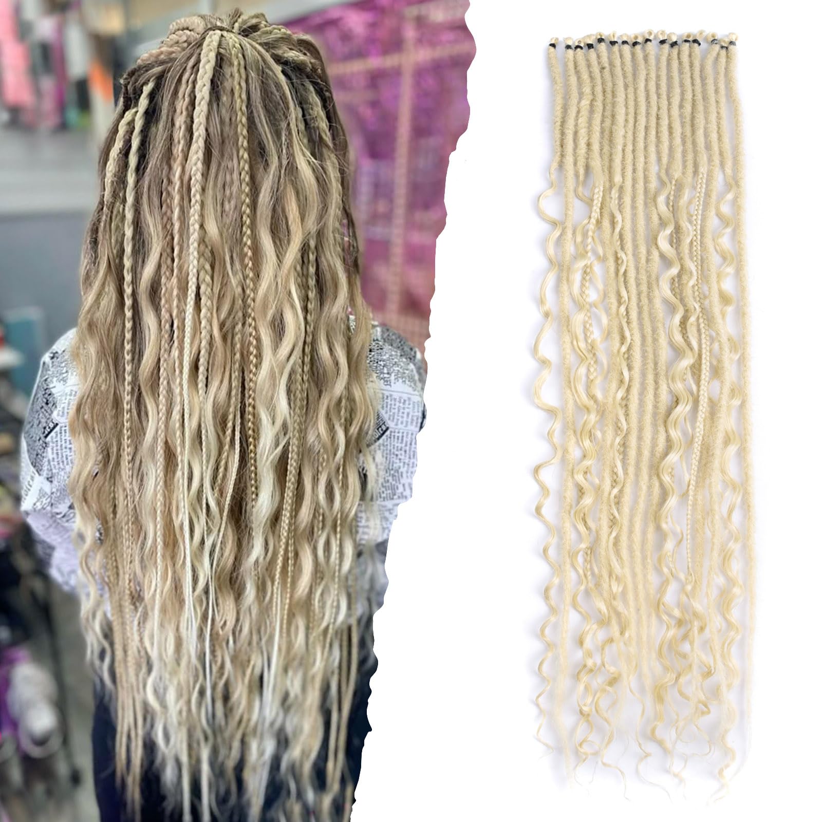 26 Inch 3 in 1 Dreadlock Extensions Sets,Hippie and Boho Style with Colorful,16 Strands Single Ended Curly Dreadlocks for Girls,Handmade Style