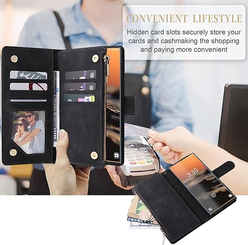 Miniatura 4 de Miimall Funda tipo cartera compatible con Samsung Galaxy S23 Ultra con tarjetero y tarjetero de piel sintética