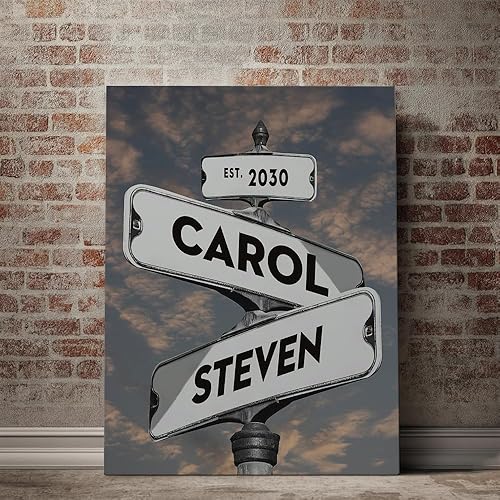 Miniatura 3 de Letreros vintage personalizados con nombre y fecha, lienzo o póster de arte callejero de boda, póster para parejas, Awesometik, letrero de calle