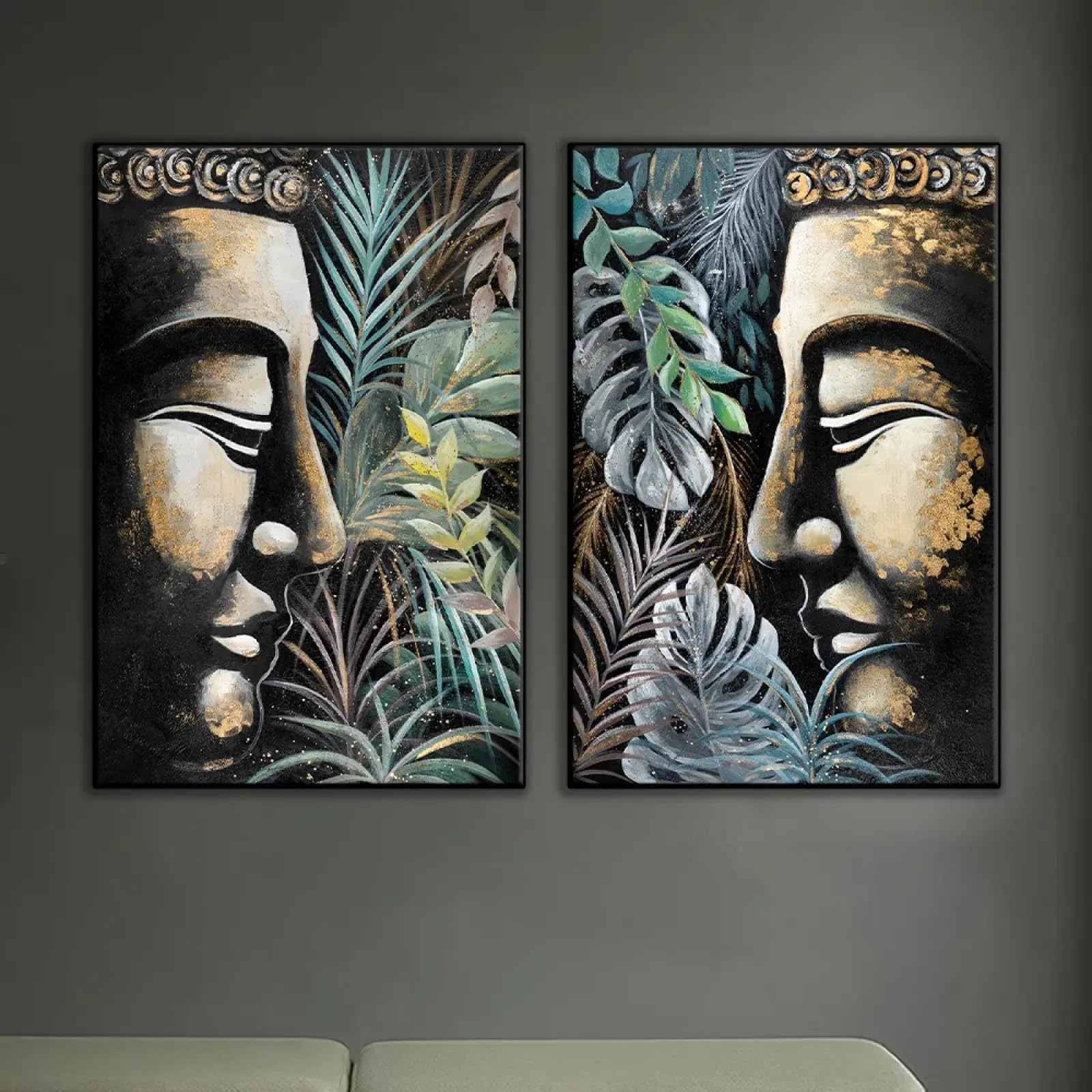 Toile bouddha zen avec feuilles vertes décoration murale pour un salon apaisant 70 x 90 cm - 7