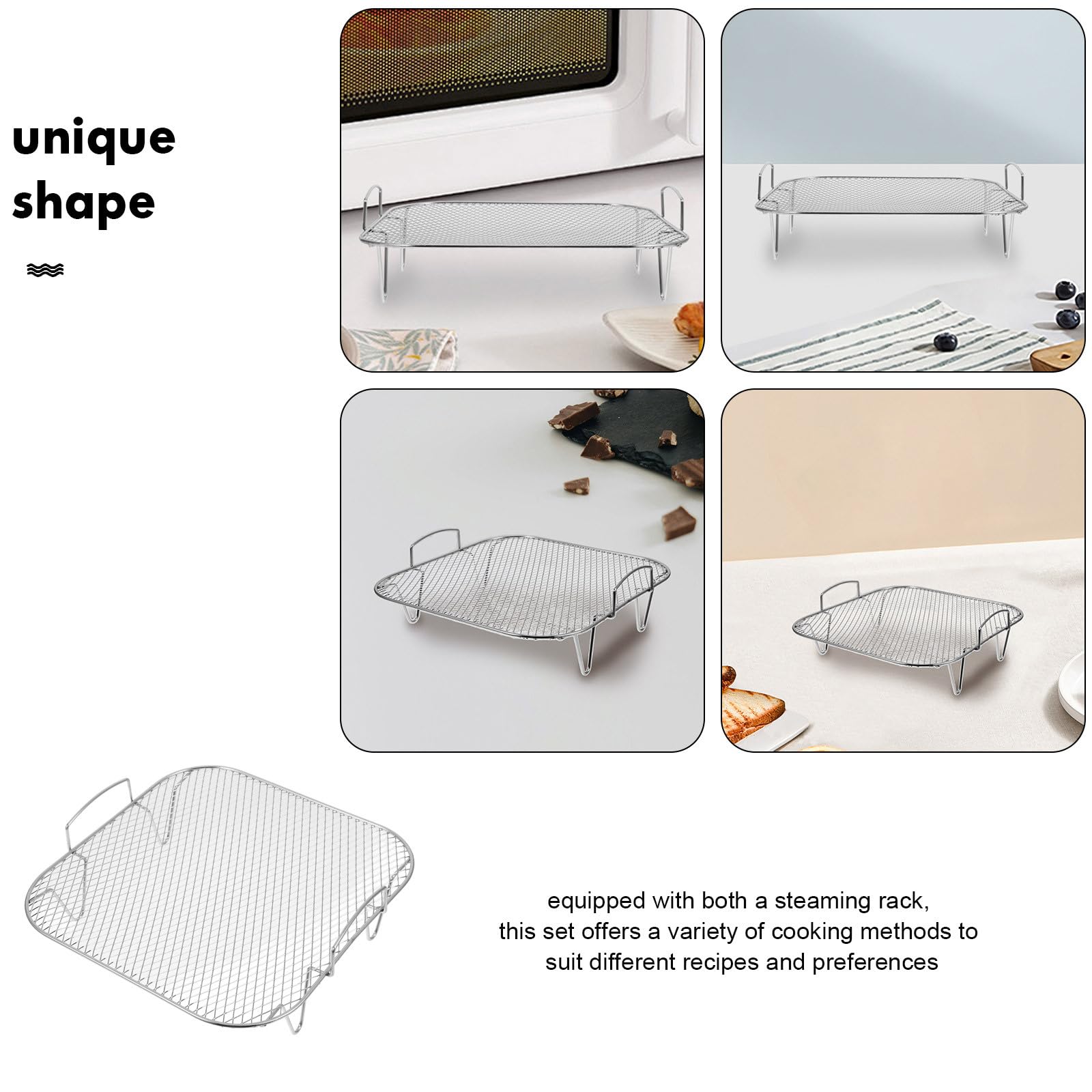 Juego de accesorios para airfryer de acero inoxidable con parrilla y vapor, freidoras de aire caliente que ahorran espacio, rejilla para accesorios de cocina uniformes para una cocina