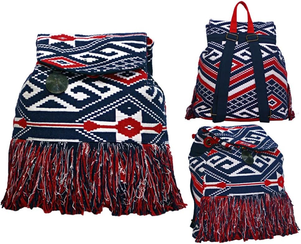 Red White and Blue Fashion Fringe Multipurpose Cotton Backpack