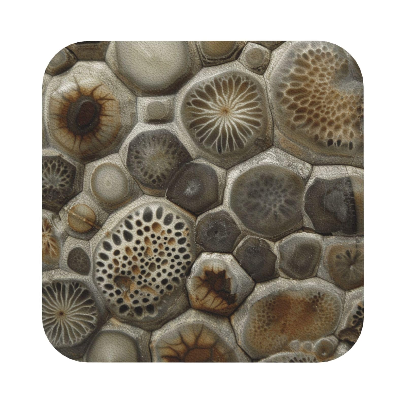 Petoskey Stone Print Leather Coaster Set of 6, Square Coasters Table Decorative Coffee Cup Beverage Coasters Wine Beer Bar Coasters for Hot Drinks Table Protection