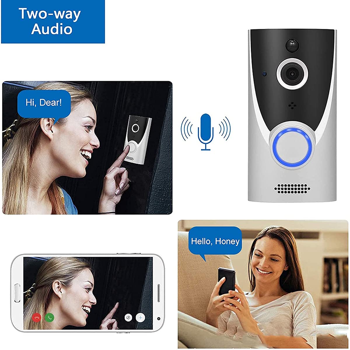 Timbre con vídeo, Timbre con vídeo Inteligente, detección Humana, resolución 720P/1080P, Audio bidireccional (B)