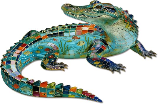 Wooden Crocodile Wall Art Decor, 14.2" Fantasy Undersea World Ancient Animal OceanTheme Coastal Hanging Decoration for Home Bedroom Kids Room Bathroom Garden Farmhouse Pool Lake House Gift