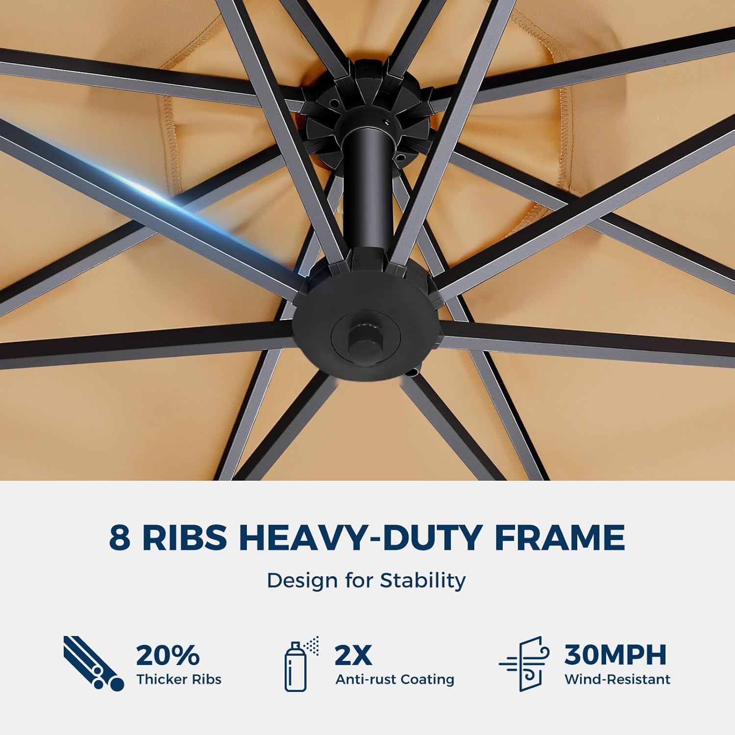 HOMSHADE 10 ft Offset Patio Umbrella with Solar Lights, LED Lighted Umbrella Outdoor Patio with Base Included, Heavy Duty Hanging Cantilever Umbrellas for Pool Deck with UV Protection&Easy Tilt, Beige