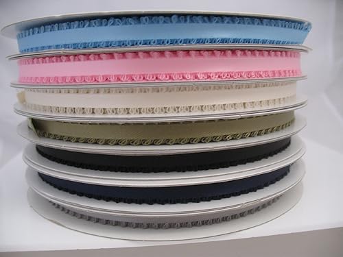 Ben Collection Cinta de satén de doble cara con borde de pluma (picot) de 316" x 50 yardas (picot) para decoración y costura de recuerdos de fiesta