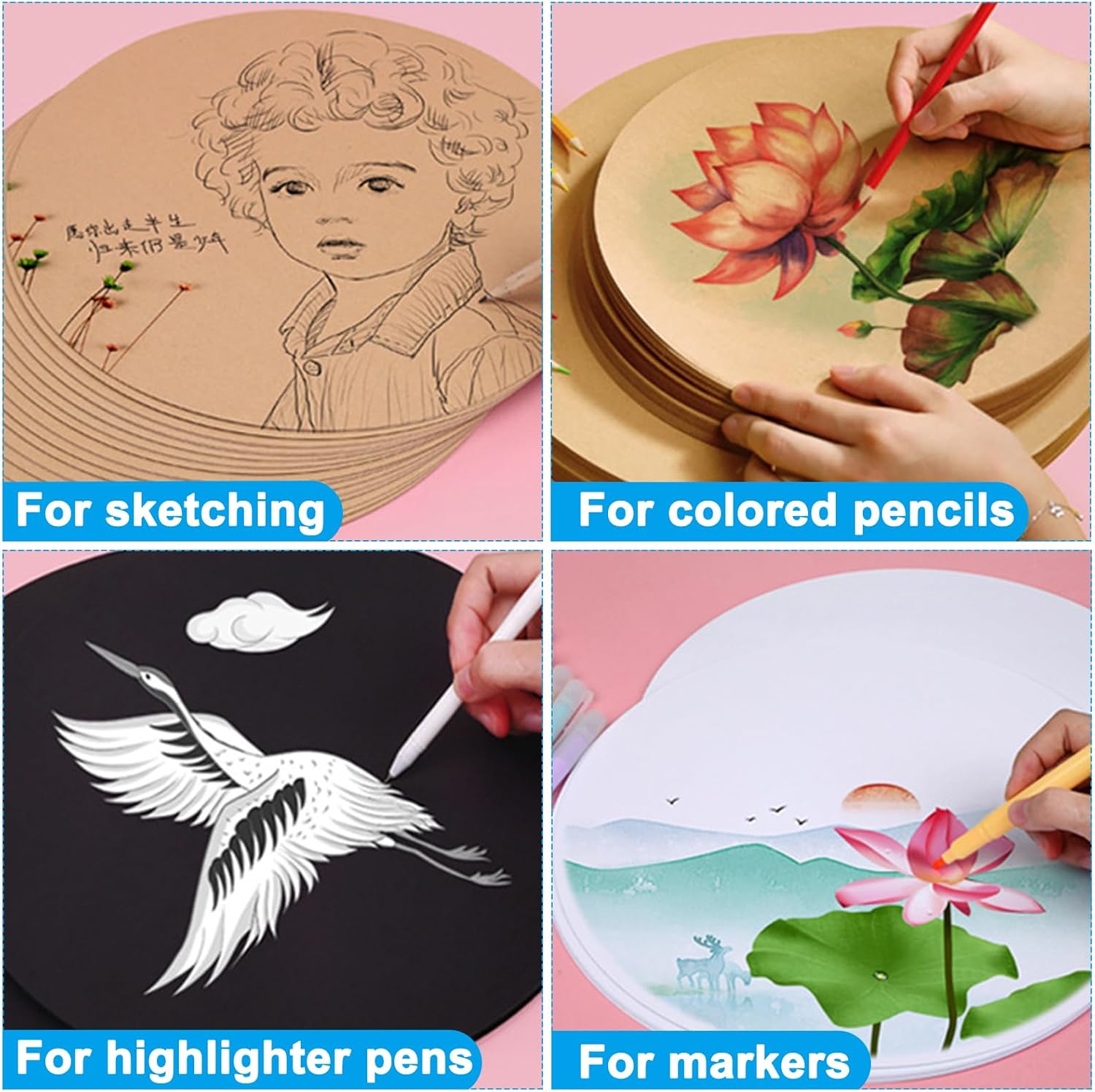 PATIKIL 11.4-inch Round Cardboard Paper, 40 Pcs 200gsm Thick Blank Disc Circles Slices for DIY Craft Arts Drawing Painting Writing, Black