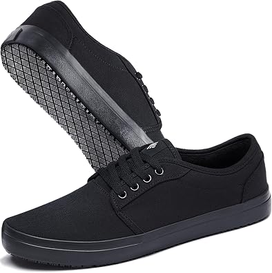 Non-Slip Work Shoes for Men & Women, Unisex Water-Resistant Slip-Resistant Wet & Greasy Canvas Sneakers for Food Service, Comfortable Restaurant Shoes for Chef Server, Culinary Kitchen Cook Shoes