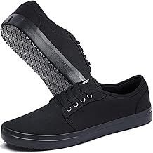 Non-Slip Work Shoes, Unisex Water-Resistant Food Service Sneakers for Restaurant Server, Comfortable Black Casual Water & Oil Slip-Resistant Culinary Chef Kitchen Cook Shoes for Men & Women
