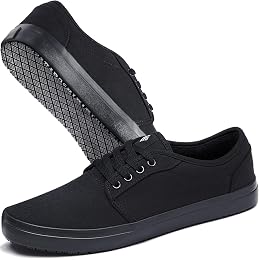 Convole Non-Slip Work Shoes, Unisex Water-Resistant Food Service Sneakers for Restaurant Server, Comfortable Black Casual Water & Oil Slip-Resistant Culinary Chef Kitchen Cook Shoes for Men & Women