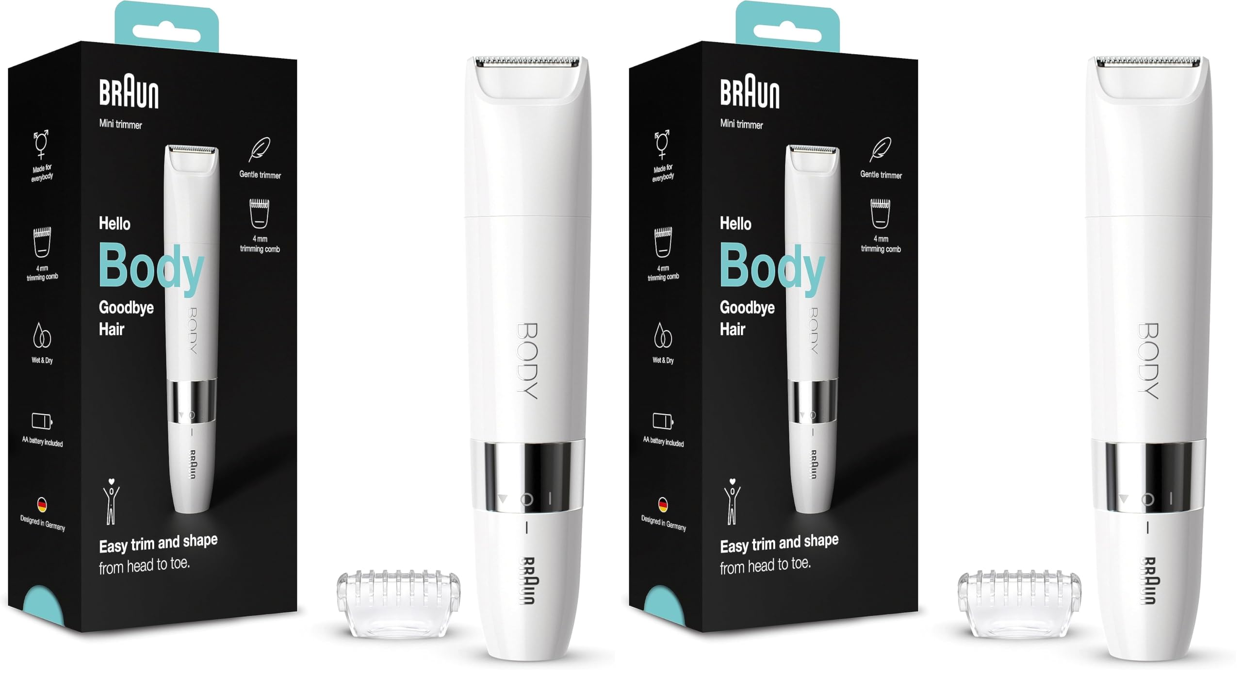 Braun Body Mini BS1000 - Tondeuse Corps Électrique Pour Femme Et Homme, Blanc (Lot de 2)