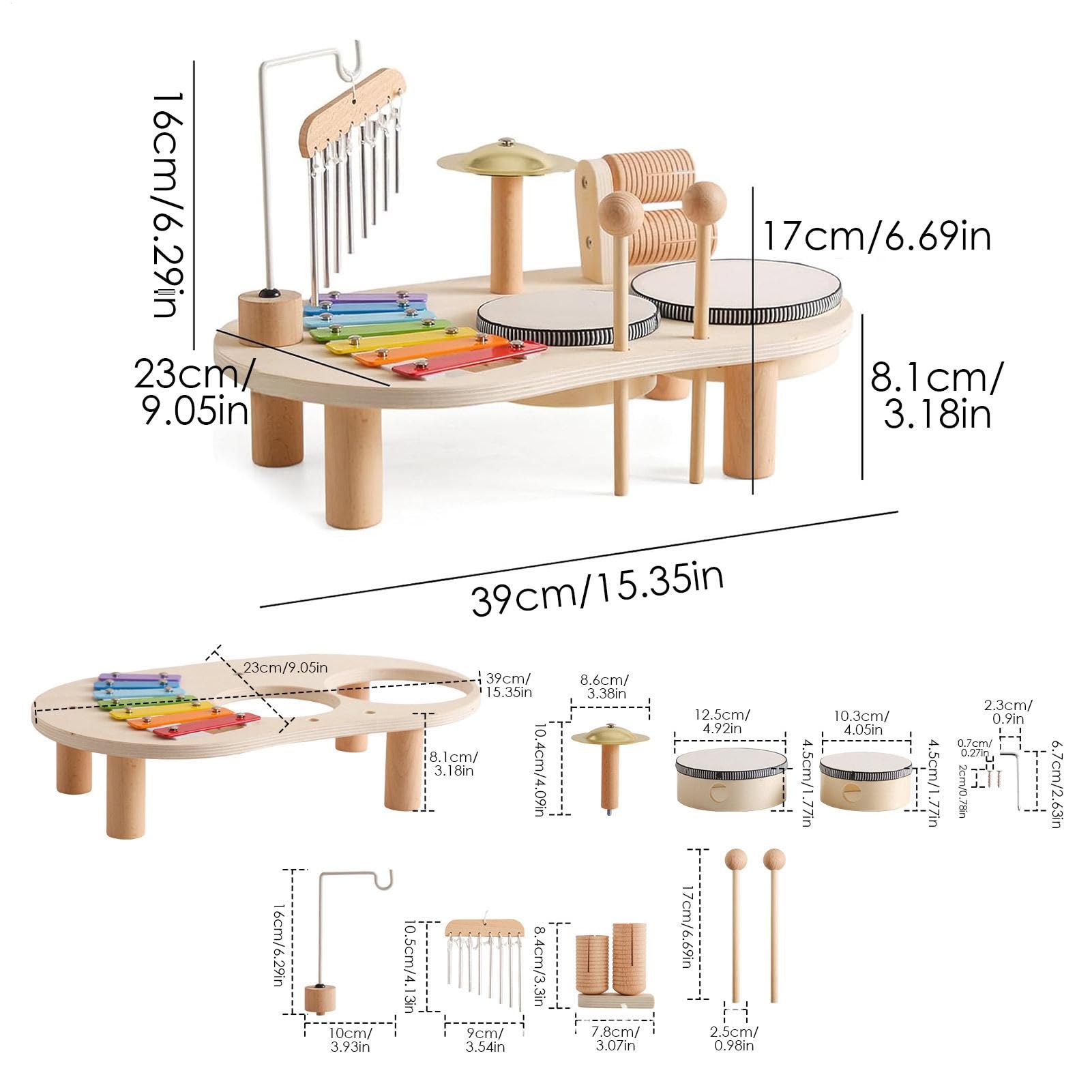 Kit di tamburo musicale in legno, set di tamburo per | Drum Kick Kids Drum