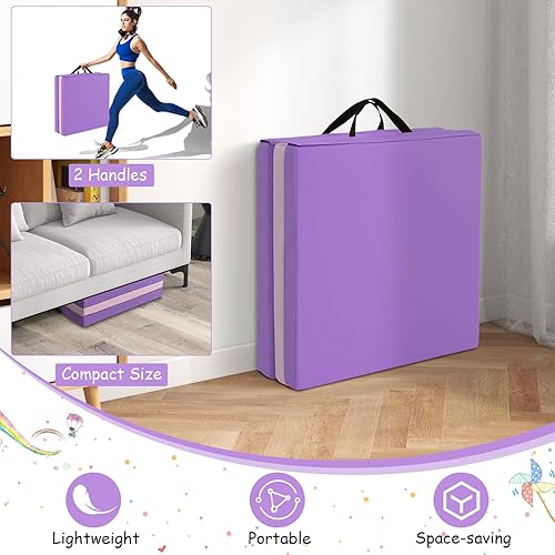 Miniatura 36 de Giantex Colchoneta de gimnasia de 6 x 2 pies, tapete plegable de 2 pulgadas de grosor con cierre de gancho y bucle, tapete de gimnasio plegable