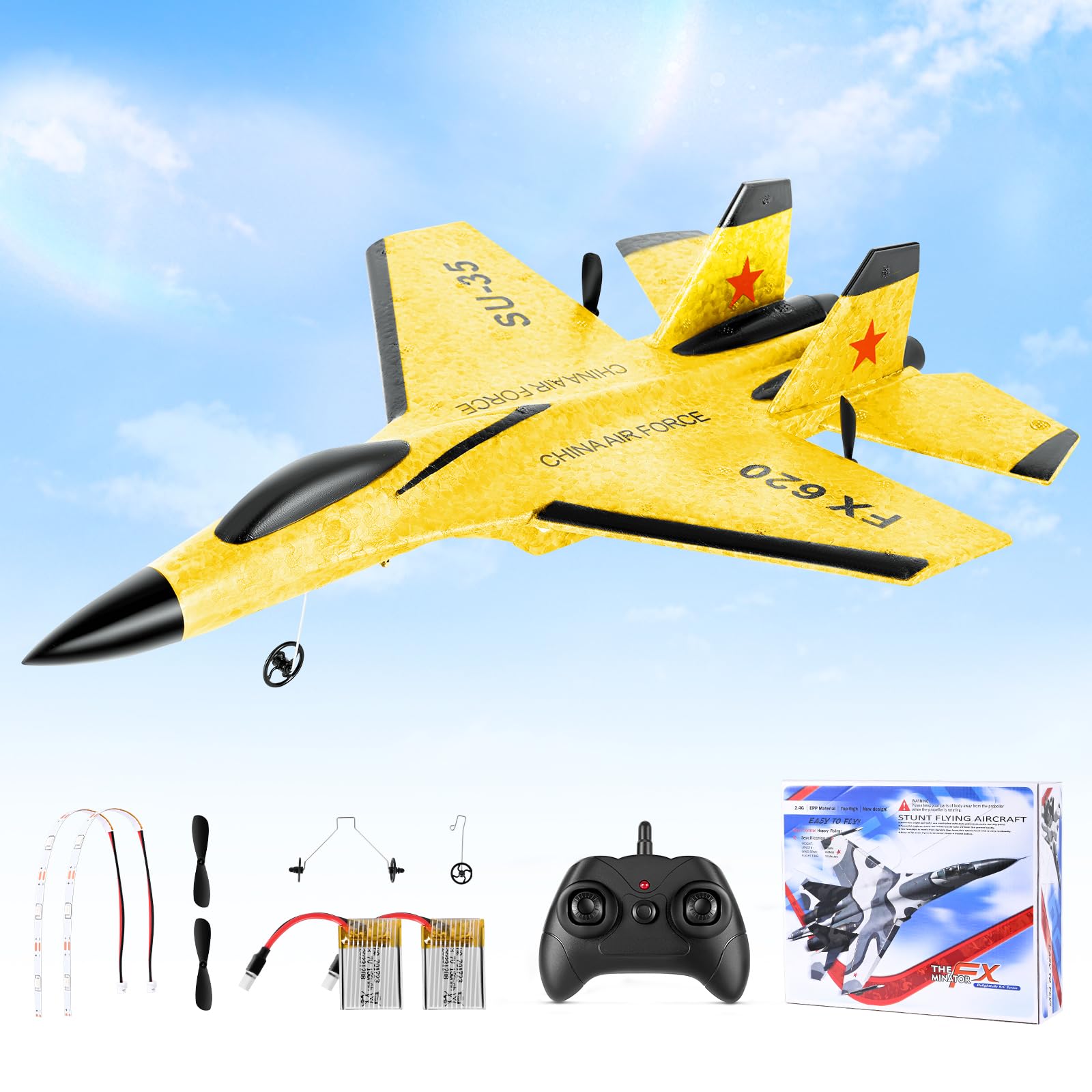 Avión de Control Remoto, Avión RC de 2,4GHz, 2 Modos de Inicio, Aviones de Control Remoto con Sistema de Vuelo Giroscópico de 3 Ejes, Luz Nocturna LED y Carga USB para Principiantes y Niños