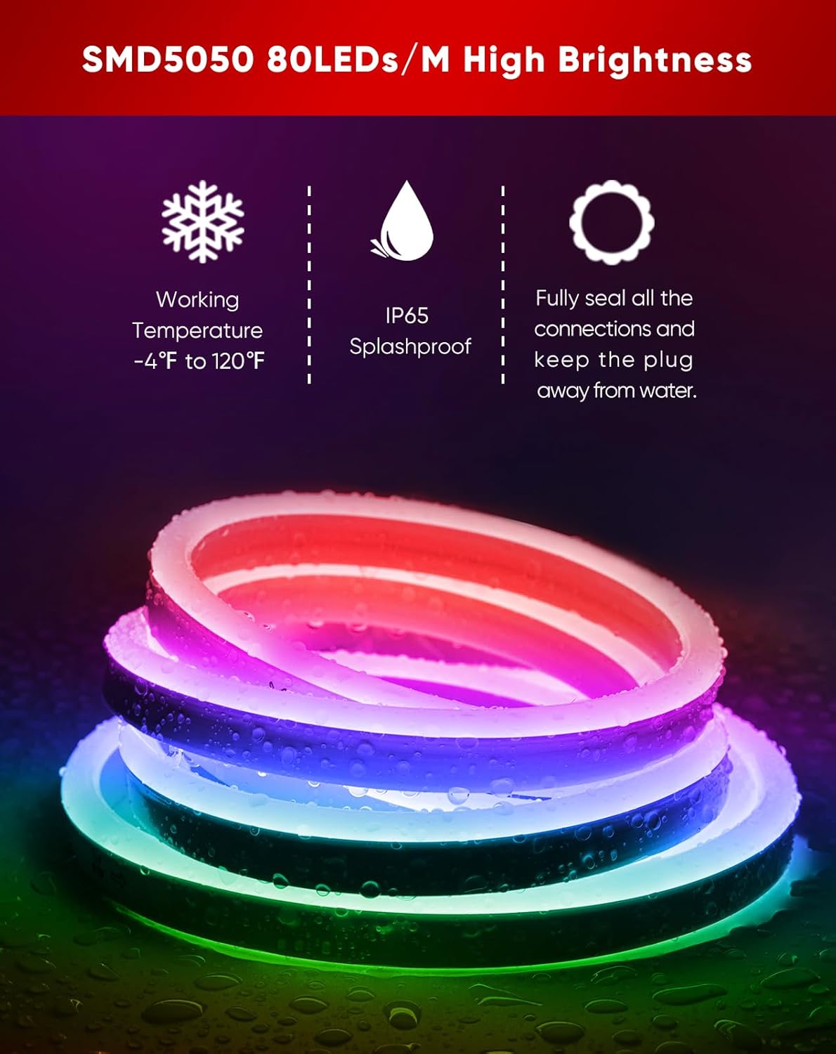 Shine Decor LED RGB Neon Rope Lights AC 120V, Expandable & Cuttable Bright Strip Lighting with Remote, Dimmable Color Changing, ETL Cold-Resistant & IP65 Waterproof for in&Outdoor, 10x20mm, 16.4FT