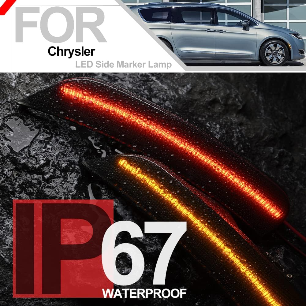 LED Side Marker Lights Front Rear Bumper Sidemarker Lamps for Chrysler 2020 2021 Voyager 2017-2022 Pacifica Replace OEM Side Marker Light Sidemarker Reflectors Kit Smoked Lens