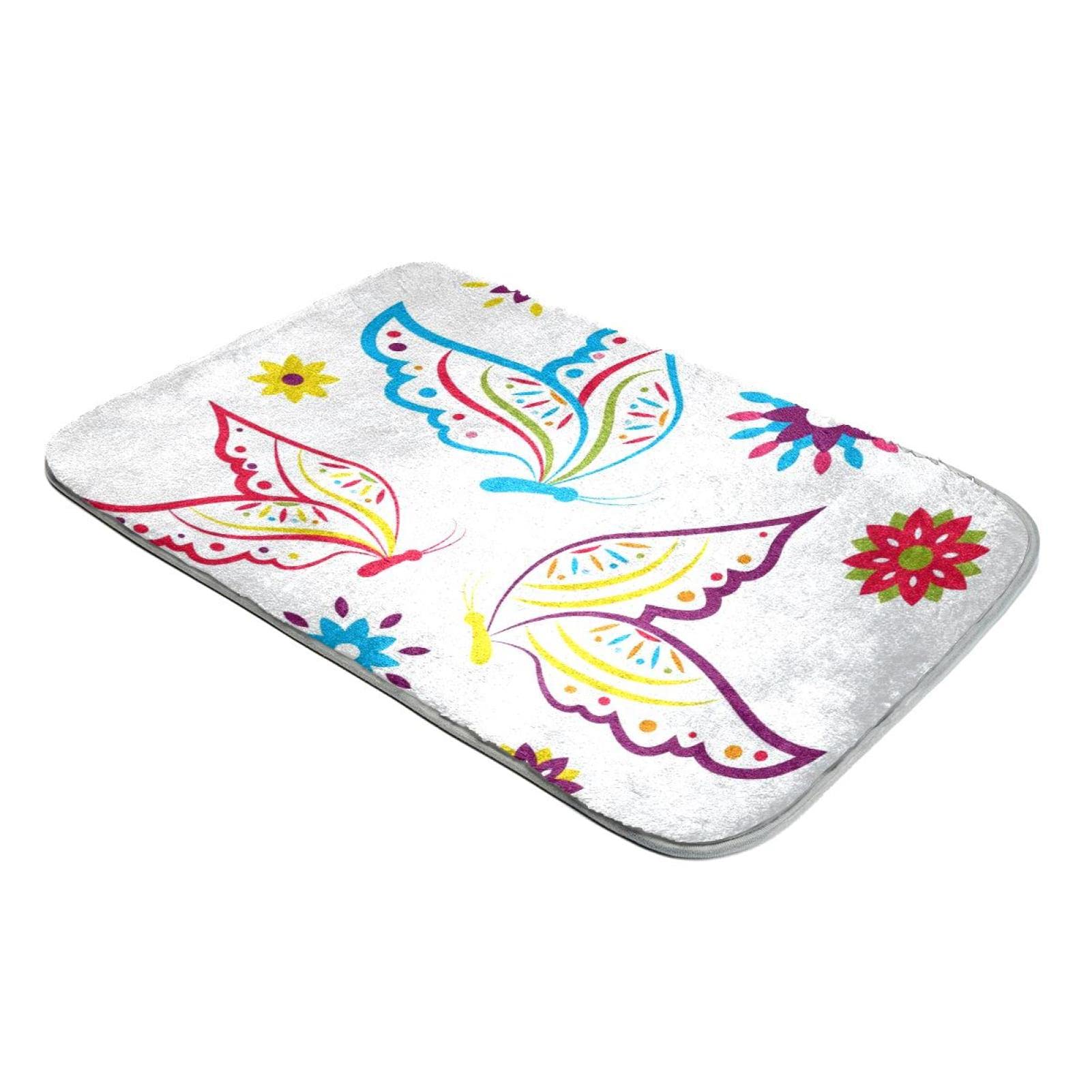 Tapis à poils longs en fausse fourrure motif papillons multicolores