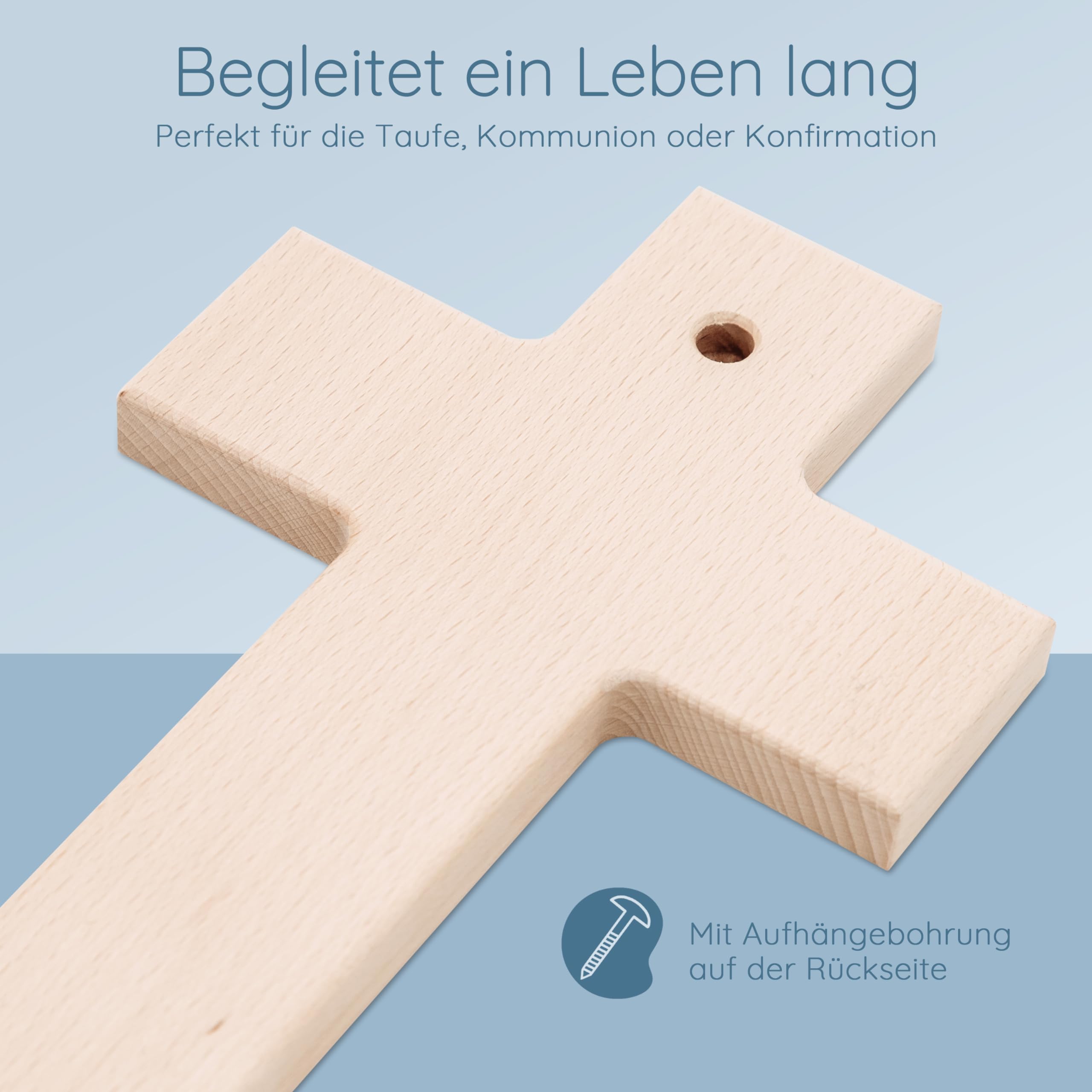 Bärenfreunde - Personalisiertes Taufkreuz mit hochwertigem Spezial-Druck aus massivem Buchenholz - Taufe Geschenk - Holzkreuz Taufe (Regenbogen Blumen)