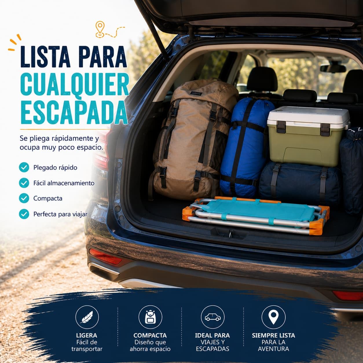 Silla de Camping para Niño Plegable - 24cm Altura Asiento - para Playa, Terraza, Jardin - Asa para Fácil Transporte y Reposabrazos - Ligera - Textileno y Aluminio - para Niños de 6 a 14 Años (Azul)