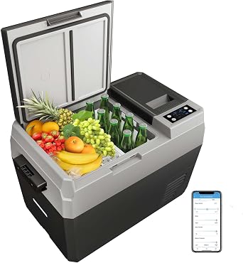 Hipicute 12V Car Fridge Freezer, 30.6-Quart Portable Electric Cooler with Wheels & Touch Control,4F to 68F Adjustable Range, Dual-Zone Mobile Refrigerator for Vehicles, Camping, Home Use