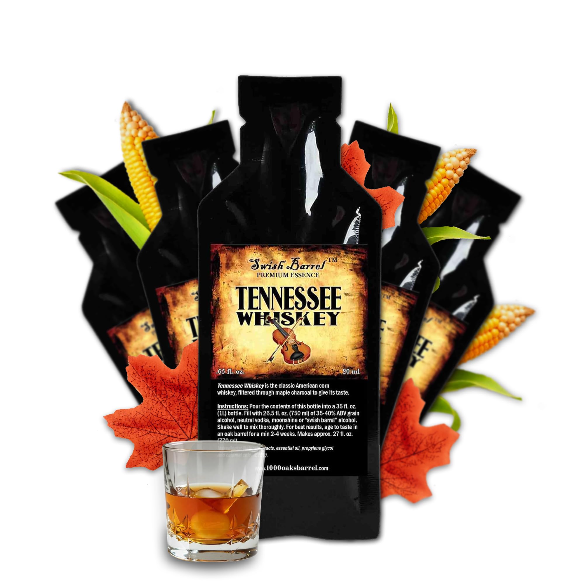 Tennessee Bourbon Whiskey Premium Essence | Bootleg Kit Refills | Thousand Oaks Barrel Co. | Gourmet Flavor for Cocktails Mixers and Cookery | 5-Pack 20ml each