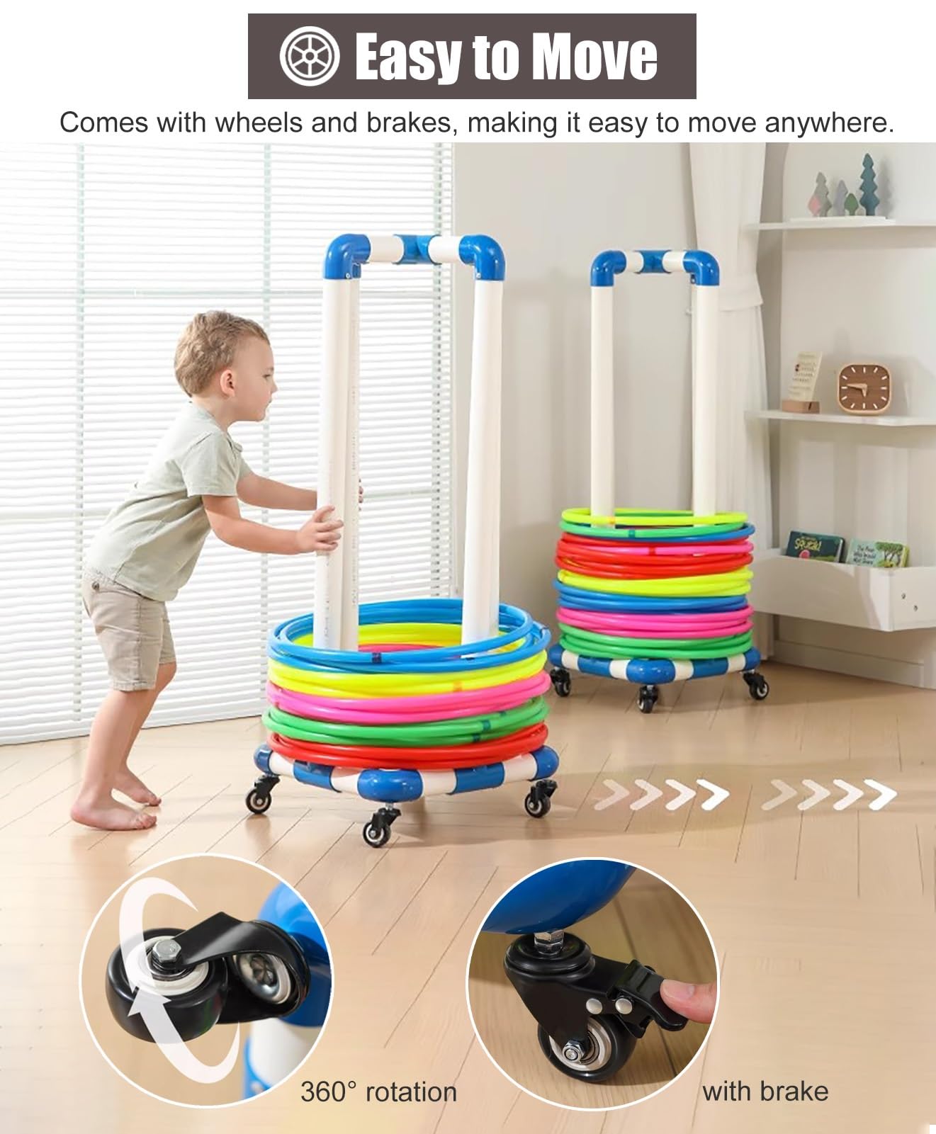 Hula Hoop - Supporto portatile per Hula Hoop con ruote, per riporre gli esercizi e organizzare la stanza dei giochi