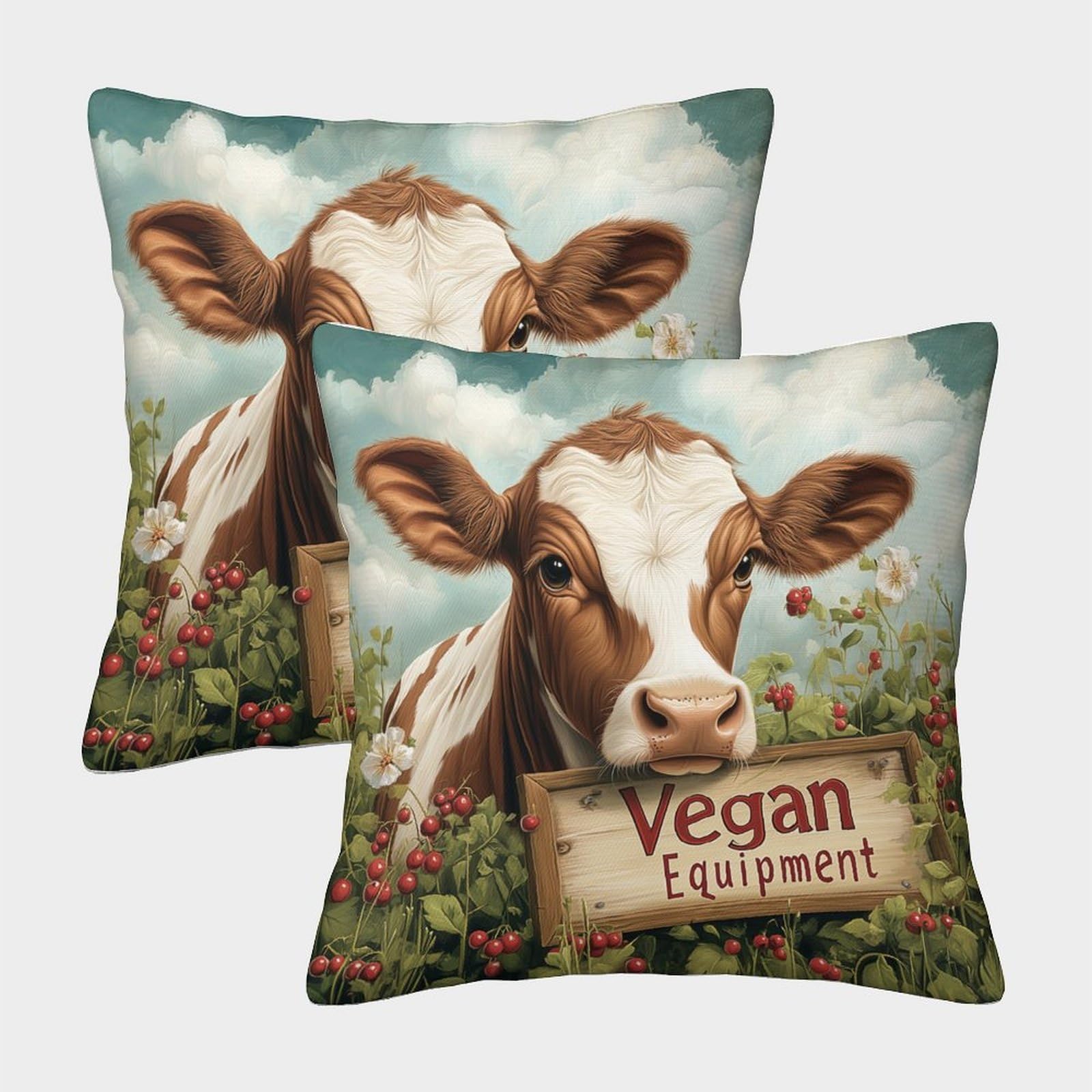 QFVANSIYO Pastoral Cow 3D Printed Pillowcase Microfiber Bedroom Bedding Decor Cow Pattern Pillow Cover Breathable Skin-Friendly Gift 45x45cm
