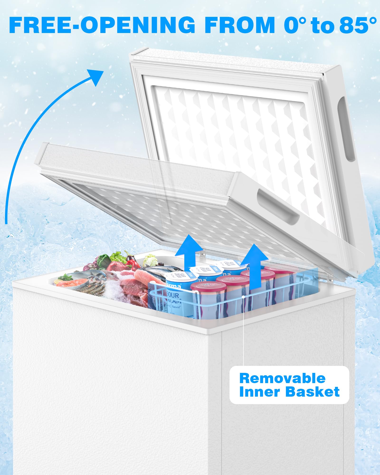 Joy Pebble Chest Freezer With Removable Basket And Bottom Defrost Water Drain Top Open Door Freestanding, Mini Freezer, Deep Freezer With Adjustable 7 Thermostat For Apartment/Home,2.8 Cu.Ft, White on Fridge.com - View 6